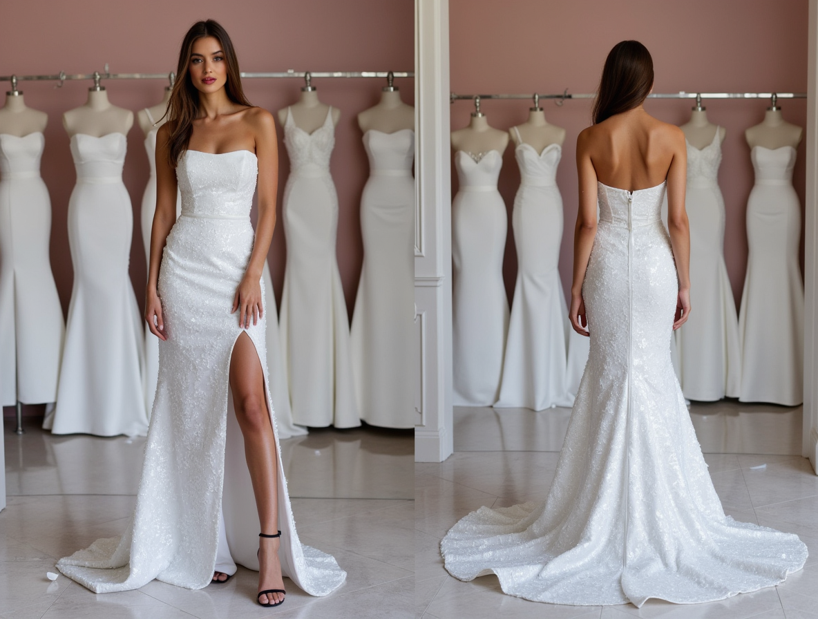 Minimalist White A-Line Bridal Gown with Clean Satin Fabric and Chic Design