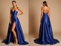  Royal Blue Strapless Evening Dress with High Slit