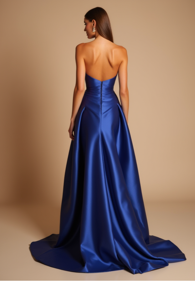  Royal Blue Strapless Evening Dress with High Slit