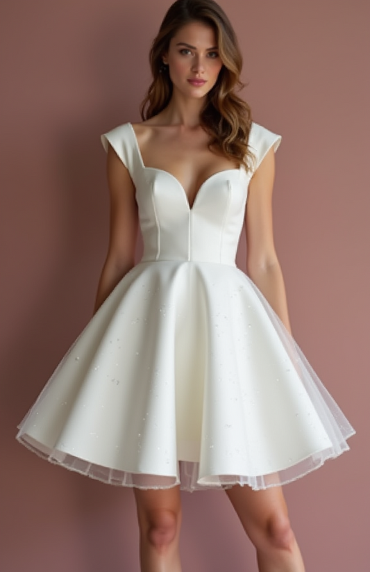 Glamorous White Mini Short Wedding Dress with Beaded Straps for Extra Sparkle