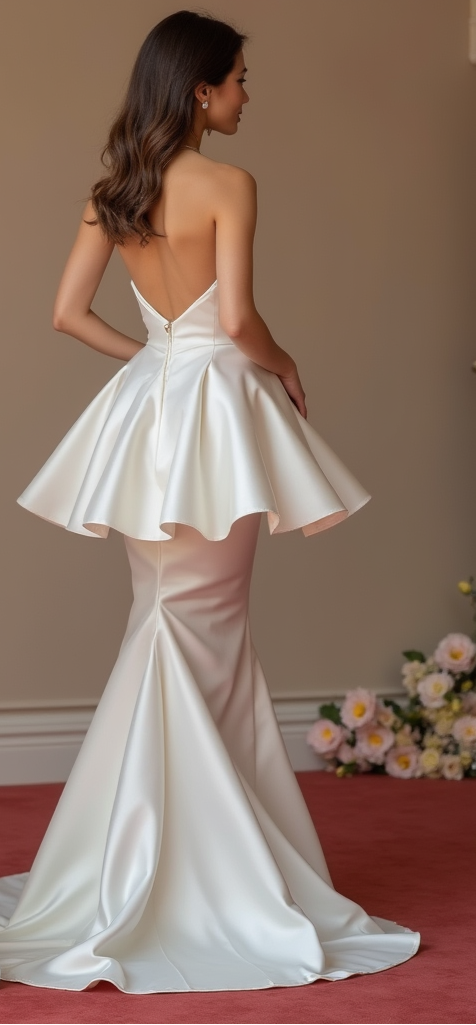 Strapless Satin Wedding Dress with Peplum Flare
