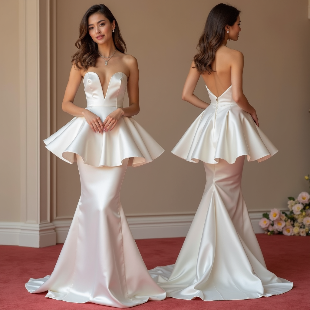 Strapless Satin Wedding Dress with Peplum Flare