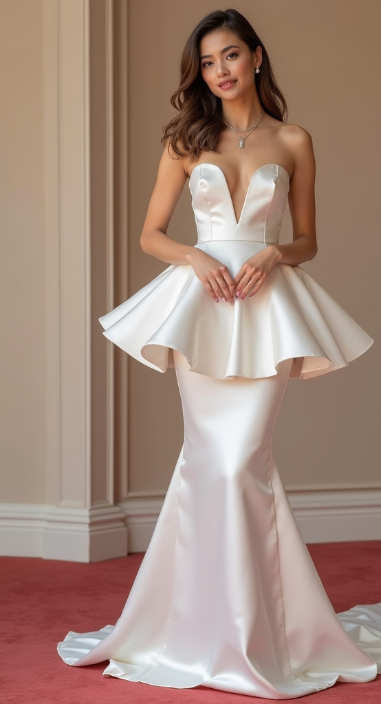 Strapless Satin Wedding Dress with Peplum Flare