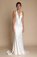 Halter Neck Satin Gown – Deep V Plunge & Backless Elegance