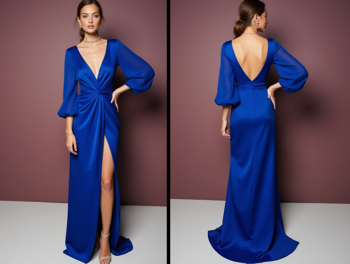 Ultra-Modern Blue Evening Dress & Prom Gown with Geometric Patterns