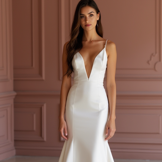 Mermaid White Wedding Dress with Crystal Details for a Sparkling Bridal Moment