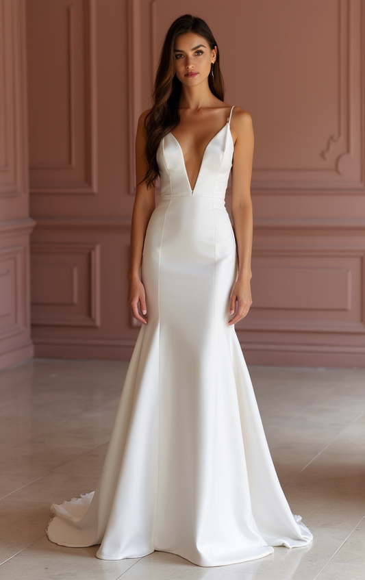 Mermaid White Wedding Dress with Crystal Details for a Sparkling Bridal Moment