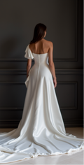 One-Shoulder Satin Wedding Dress with Dramatic Train