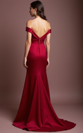Flirty Red Evening Dress & Prom Dress with Ruffled Skirt and Deep Slit
