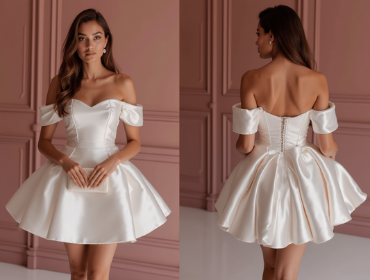 Minimalist White Mini Short Wedding Dress with a Halter Neckline for a Chic and Contemporary Style