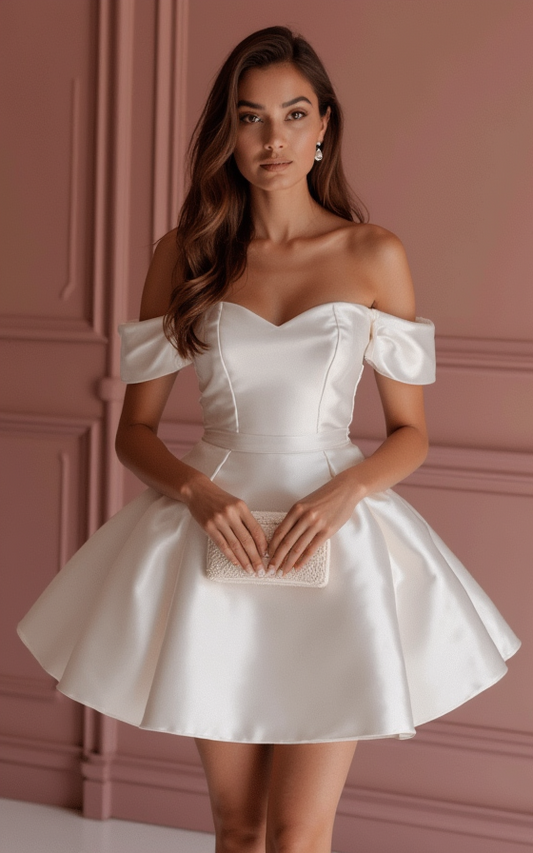 Minimalist White Mini Short Wedding Dress with a Halter Neckline for a Chic and Contemporary Style