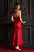 Classic Red Satin Strapless Gown – Timeless Midi Formal Dress