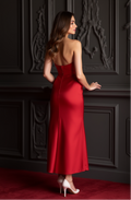 Classic Red Satin Strapless Gown – Timeless Midi Formal Dress