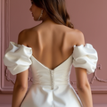 Minimalist White Mini Short Wedding Dress with a Sleek Silhouette for a Contemporary Bridal Style