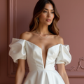 Minimalist White Mini Short Wedding Dress with a Sleek Silhouette for a Contemporary Bridal Style