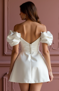 Minimalist White Mini Short Wedding Dress with a Sleek Silhouette for a Contemporary Bridal Style