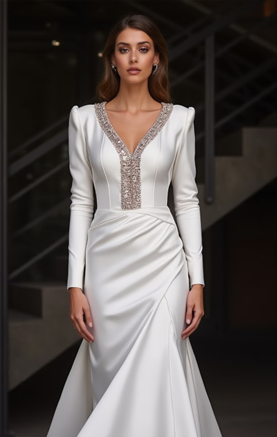 Princess Wedding Dress – Off-Shoulder Balloon Sleeves & Flowing Skirt