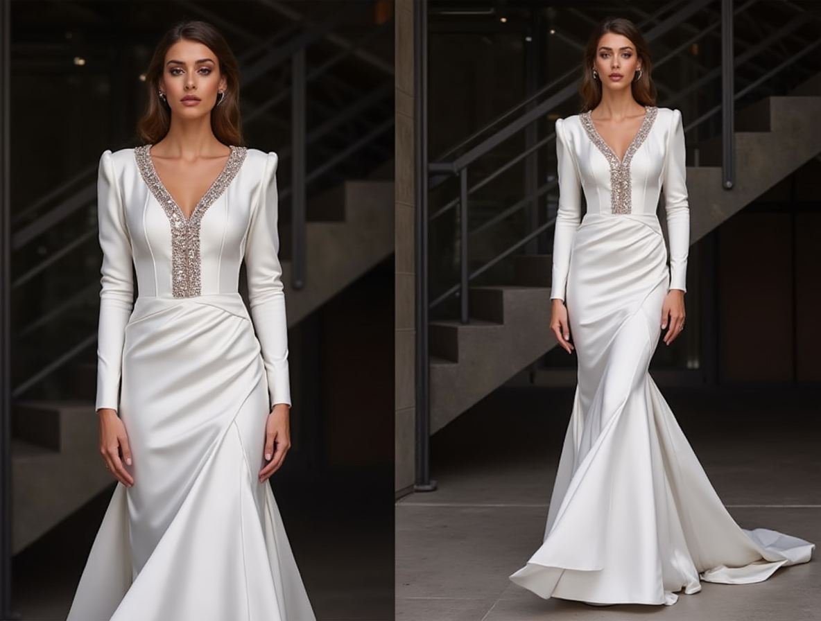 Princess Wedding Dress – Off-Shoulder Balloon Sleeves & Flowing Skirt