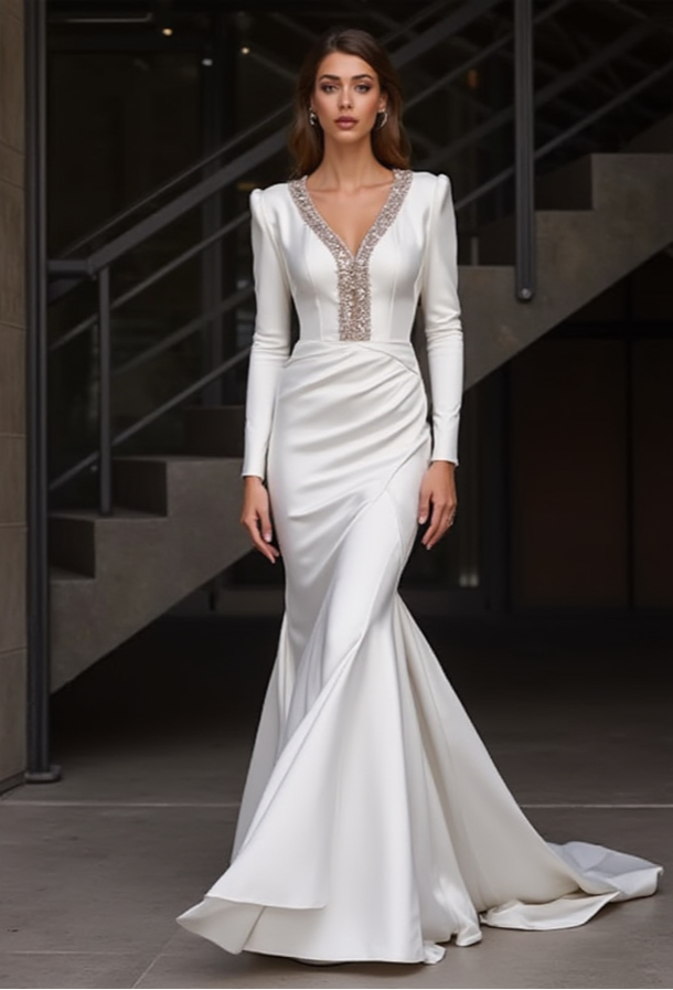 Princess Wedding Dress – Off-Shoulder Balloon Sleeves & Flowing Skirt