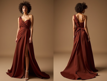 Deep Red Sequin Evening Dress with Long Sleeves and V-Neckline

