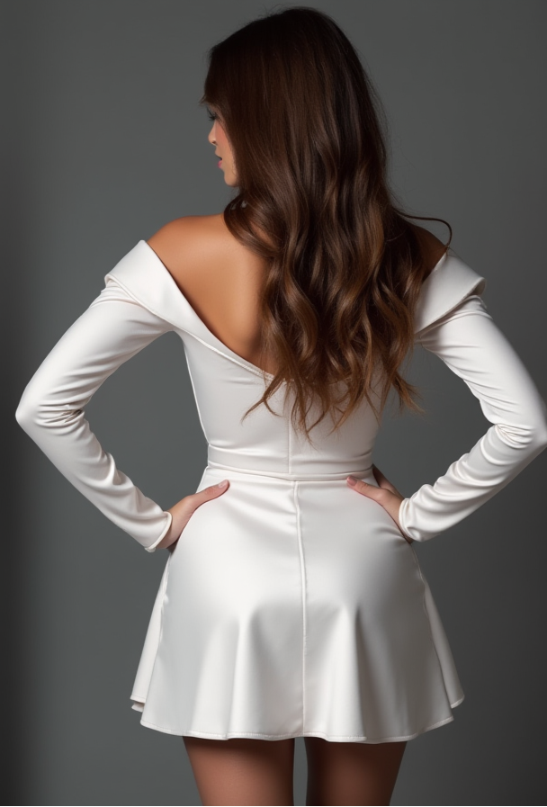 Elegant Off-Shoulder White Mini Dress with Long Sleeves – Chic Bridal Look