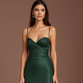 Stylish Green Evening Dress & Prom Gown with Satin Corset and Pleated Skirt