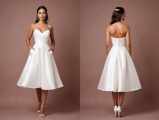 Modern White Mini Short Wedding Dress with a Satin Bow Back for a Luxe Finish