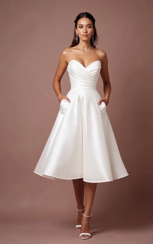 Modern White Mini Short Wedding Dress with a Satin Bow Back for a Luxe Finish