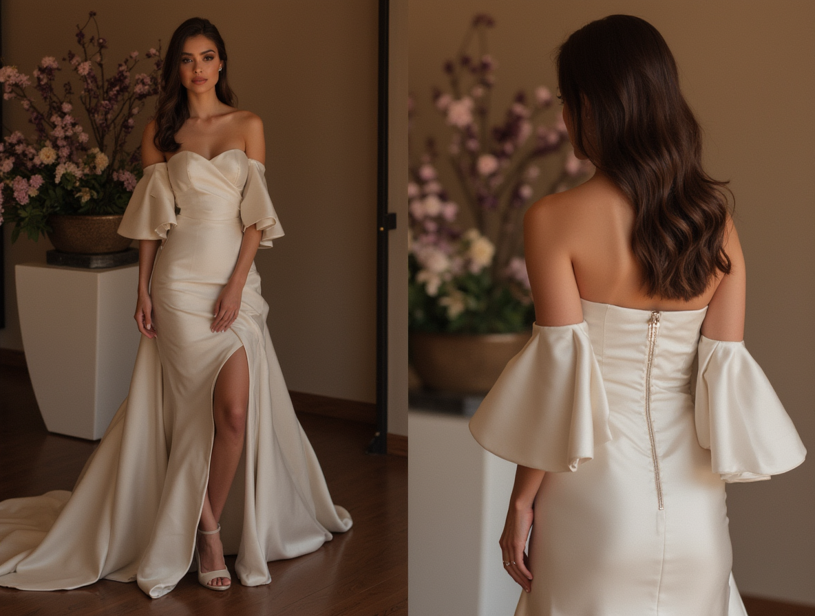 Short White Ruffle Sleeve Dress – Off Shoulder Sweetheart Fit and Flare