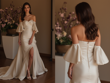 Short White Ruffle Sleeve Dress – Off Shoulder Sweetheart Fit and Flare