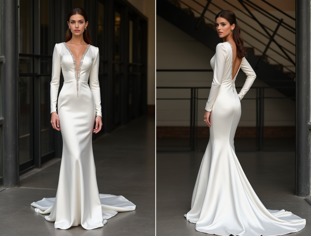 Mermaid Wedding Gown – Puffy Off-Shoulder Sleeves & Fitted Bodice