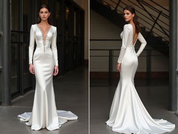 Mermaid Wedding Gown – Puffy Off-Shoulder Sleeves & Fitted Bodice