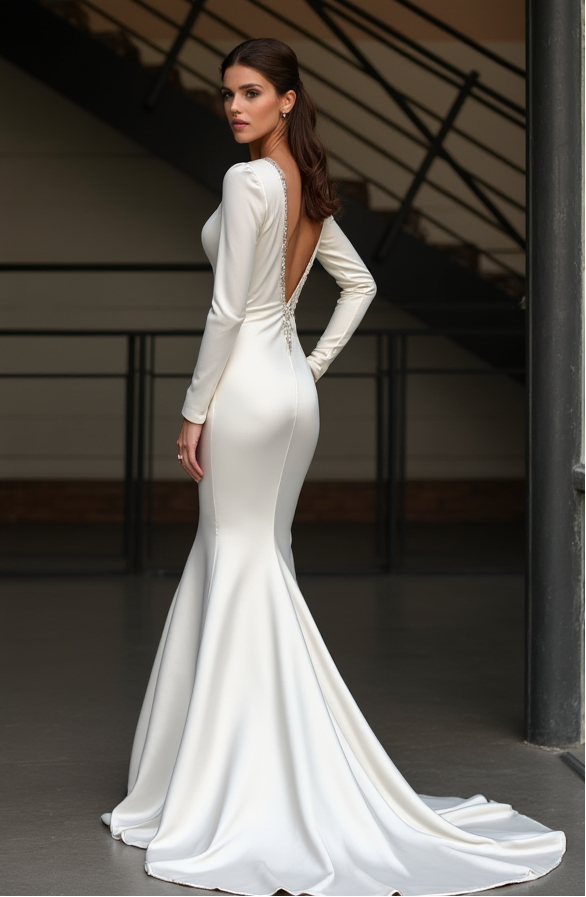 Mermaid Wedding Gown – Puffy Off-Shoulder Sleeves & Fitted Bodice