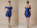 Off-Shoulder Royal Blue Mini Evening Dress with Structured Bodice
