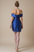 Off-Shoulder Royal Blue Mini Evening Dress with Structured Bodice