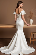 Romantic A-Line Wedding Dress – Illusion Sleeves & Deep Plunge Neckline