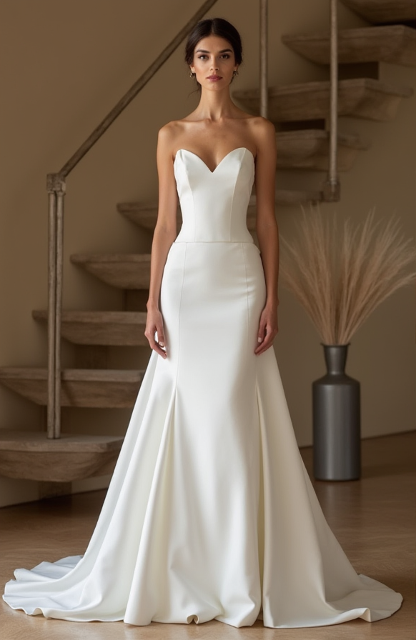 Strapless Satin Bridal Gown – Sweetheart Neck & Fitted Silhouette