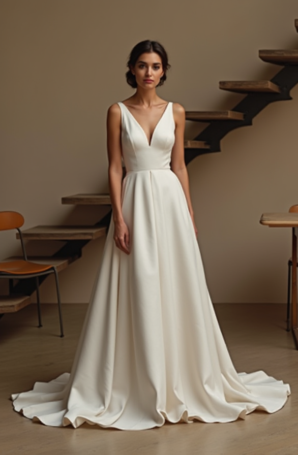 Minimalist Strapless Wedding Dress – Mermaid Silhouette with Button Detail