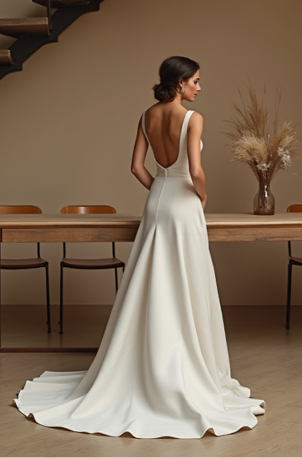  Minimalist Strapless Wedding Dress – Mermaid Silhouette with Button Detail