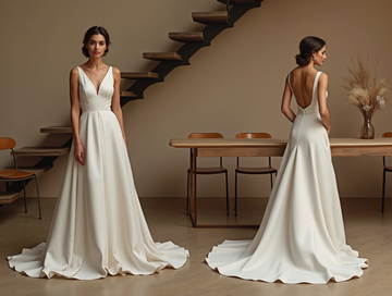  Minimalist Strapless Wedding Dress – Mermaid Silhouette with Button Detail