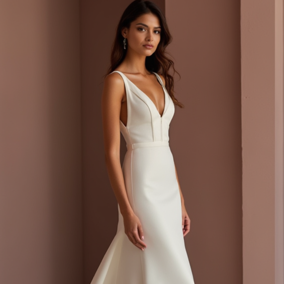 Glamorous White Mermaid Wedding Dress with a Deep Back for a Sexy Statement