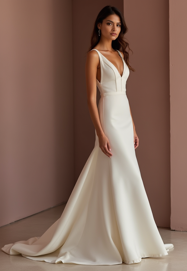 Glamorous White Mermaid Wedding Dress with a Deep Back for a Sexy Statement