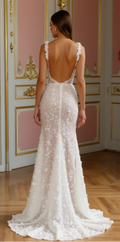 Elegant Floral Lace Wedding Gown with Statement Bow