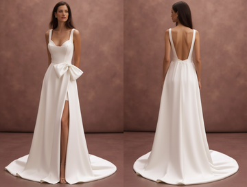 A-Line Bridal Dress with a Deep V-Neck for a Chic and Modern Bride