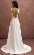 A-Line Bridal Dress with a Deep V-Neck for a Chic and Modern Bride