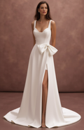 A-Line Bridal Dress with a Deep V-Neck for a Chic and Modern Bride
