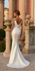 Elegant Mermaid Wedding Dress with Draped Bodice & Embroidered Skirt