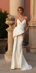 Elegant Mermaid Wedding Dress with Draped Bodice & Embroidered Skirt