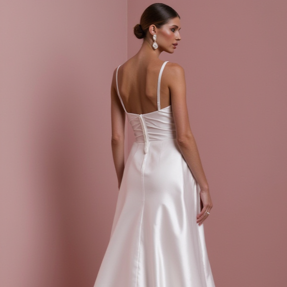 Stunning A-Line Bridal Gown with a Flowing Train for a Majestic Look