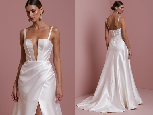 Stunning A-Line Bridal Gown with a Flowing Train for a Majestic Look